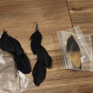 Black Feather Earrings with Silver Accents